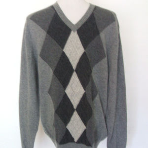 KINROSS Gray Argyle Cashmere Sweater Sz L